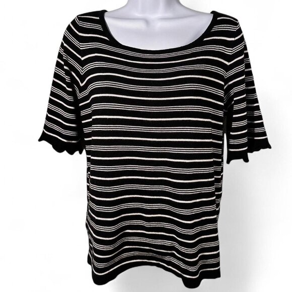 ModCloth Striped Ruffle Knit Top in Retro Solid Black and White - Picture 2 of 5